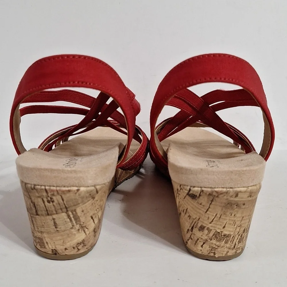 Life Stride (NEW) Red Mallory Stretch Strappy Wedge Comfort Sandals Size 9.5